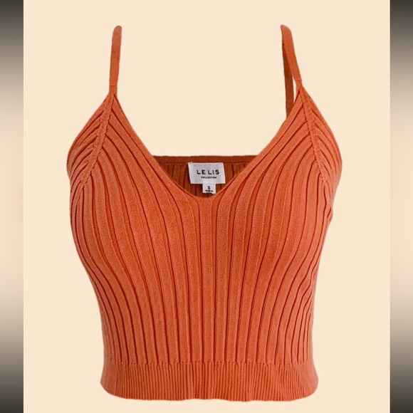 Ribbed Knit Ultra Stretch Cropped Cami Tank - Orange - Picture 8 of 11